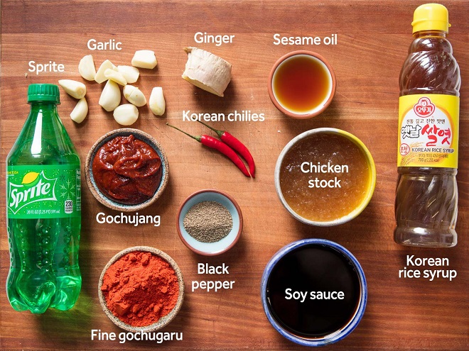 nguyên liệu làm gà cay phô mai với sprite