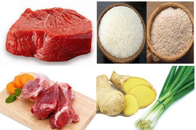 nguyên liệu nấu cháo thịt bò bằm xương heo