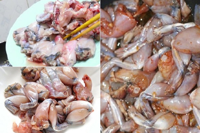 sơ chế thịt ếch và ướp gia vị