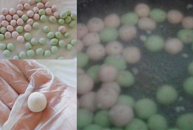 viên tròn bột khoai và luộc chín