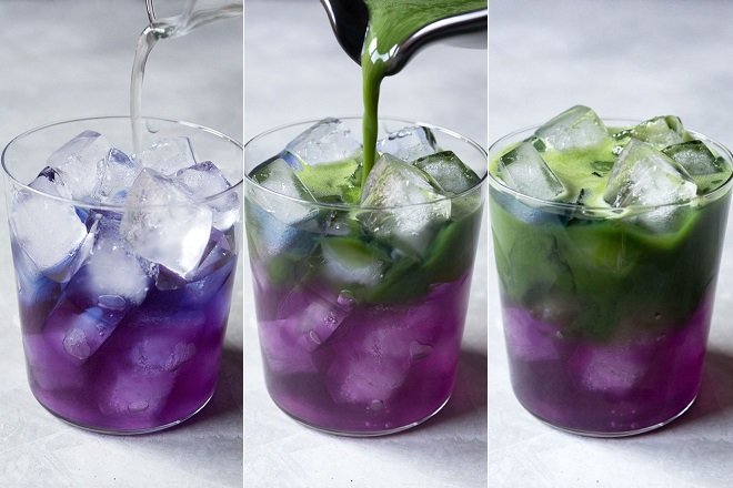 cách làm nước trà xanh bông đậu biếc 2 màu